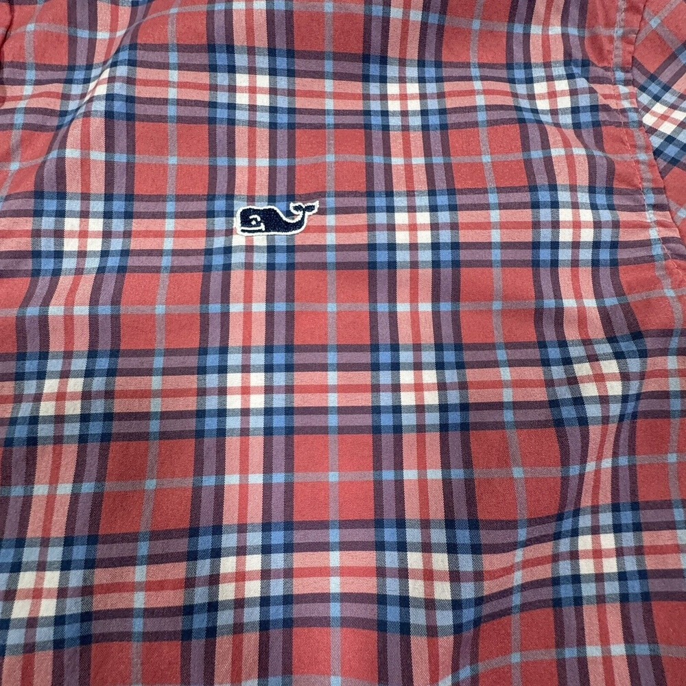 Vineyard Vines Performance Whale Shirt Mens Large Pink Blue Plaid Button Down - Picture 3 of 6